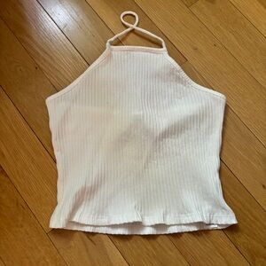 Topshop White Cropped Ribbed Halter Top - Size 8-10